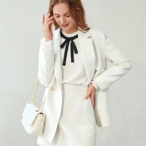 MOTF PREMIUM WOOL-MIX TEXTURED BELTED BLAZER - Size L